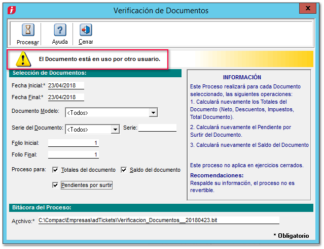 Proceso Verificación de documentos