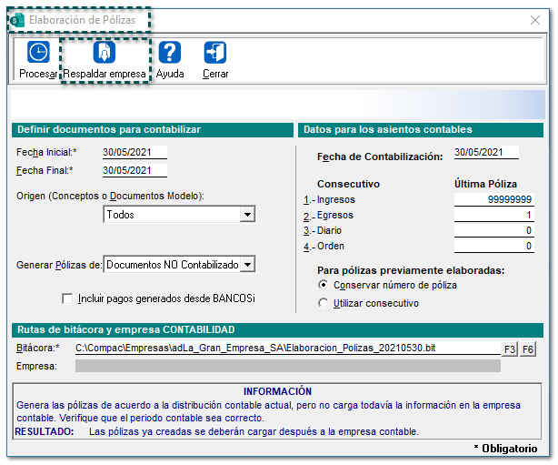 Respaldar empresa en los Procesos contables