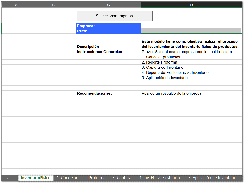 Modelo En Microsoft® Excel Para La Captura Del Inventario Físico 7076