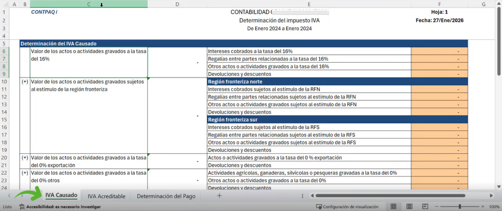 Declaración R21 Concepto de IVA en Excel®