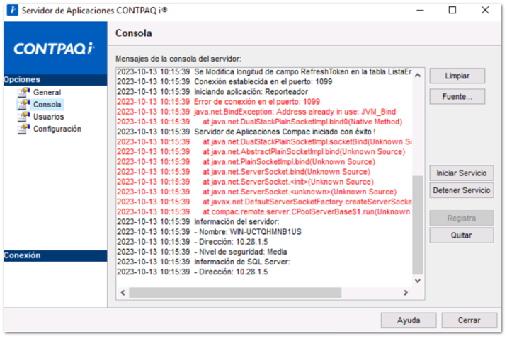 Mensaje: No se encontró el servidor de aplicaciones Compac