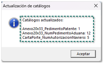 Actualización de catálogos completada