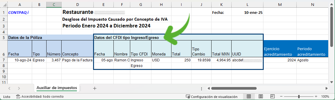 Mejora en reporte Auxiliar de impuestos por concepto de IVA